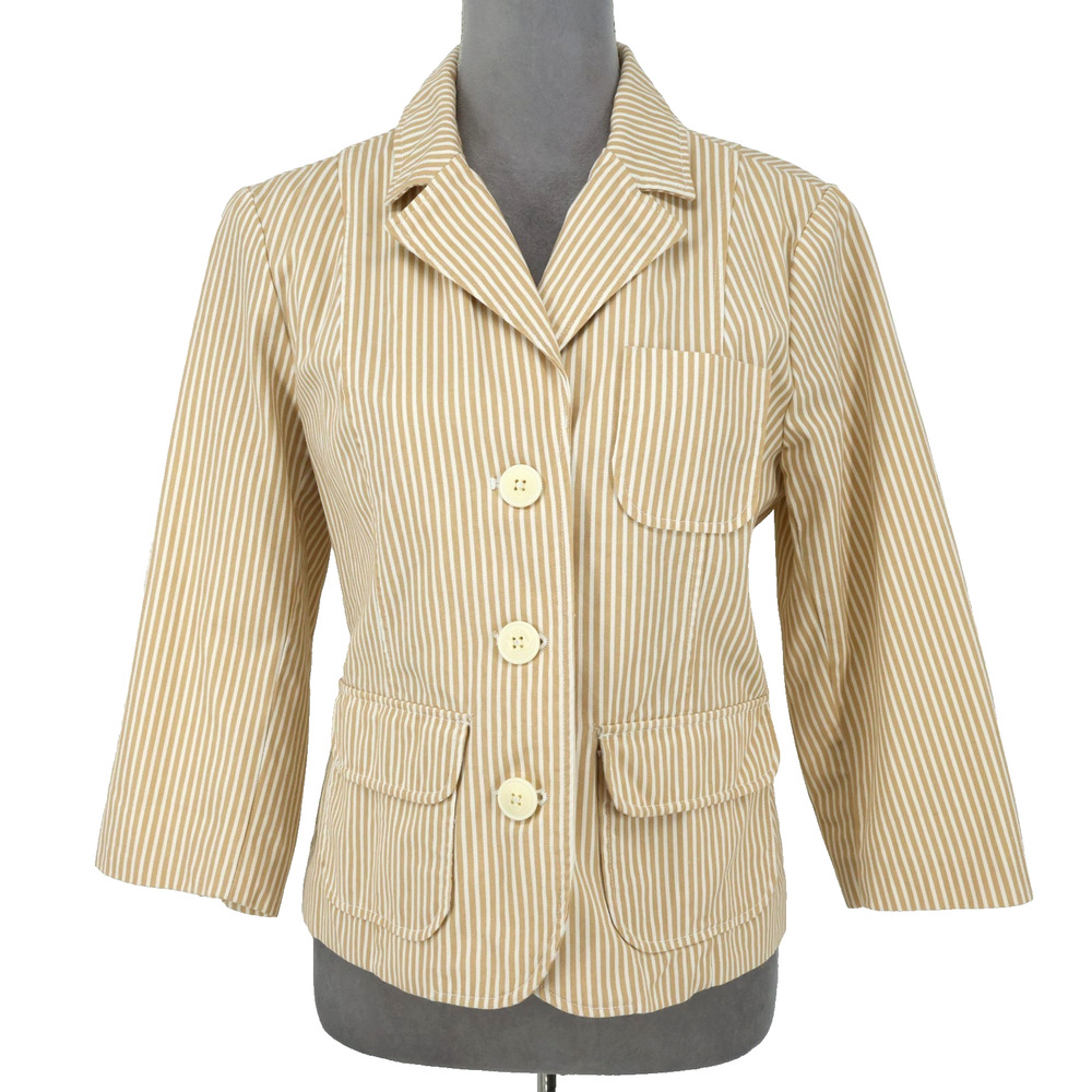 Old Navy Jacket Womens Large Beige Ivory Stripe Cotton Lined Blazer Vintage